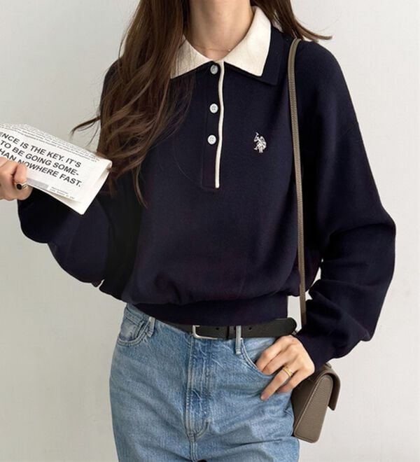GeeRA（ジーラ）の「【U.S. POLO ASSN.】バイカラーポロ衿ニット（ニット・セーター）」｜詳細画像