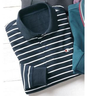 「＜チャンピオン＞鹿の子デザインポロシャツ（メンズポロシャツ）」｜ネイビーボーダー