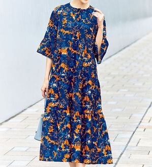 未使用★ERDEM★フローラル★ベルト付★ロングワンピース 送料無料 ◇ D2059 ロープベルト付き スタンドネック くるみボタン