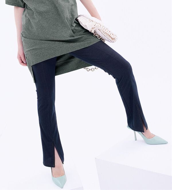 RANAN（ラナン）の「ひんやり！デニム調スリットパンツ（フルレングスパンツ）」｜詳細画像