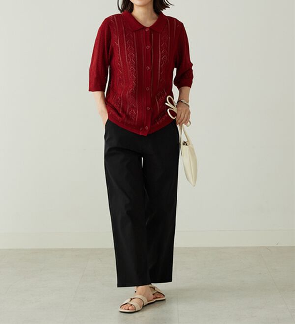 BELLUNA（ベルーナ）の「衿付き透かし編みニットカーディガン（ニットカーディガン）」｜詳細画像