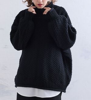 A HAPPY MARILYN（アハッピーマリリン）の「【ＬＬ～６Ｌ】苦しくないバスケット編みチャンキーニット（ニット・セーター）」｜ブラック