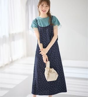 alotta（アロッタ）の「フリルキャミワンピース（カットソーワンピース）」｜ドット柄