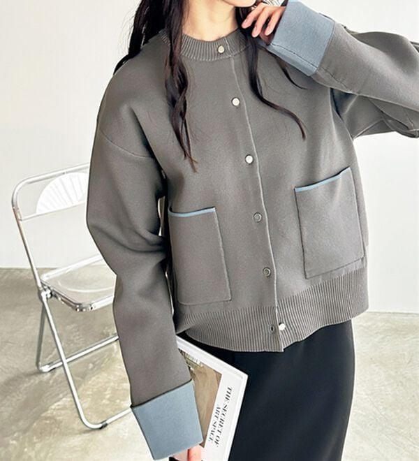 GeeRA（ジーラ）の「配色カラーニットカーディガン（ニットカーディガン）」｜詳細画像