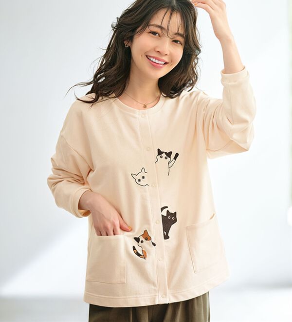 BELLUNA（ベルーナ）の「ネコ刺しゅうひょっこりカーディガン（その他カーディガン）」｜詳細画像