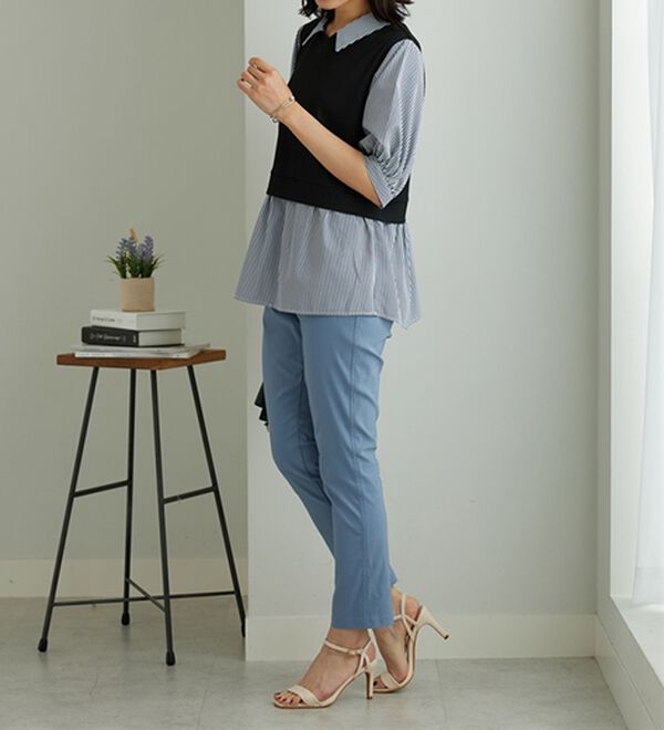 BELLUNA（ベルーナ）の「衿付きVネック異素材切替チュニック（チュニック）」｜詳細画像