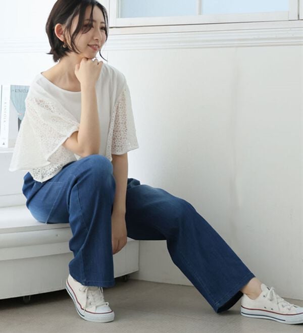 A HAPPY MARILYN（アハッピーマリリン）の「【Ｌ～８Ｌ】伸びるが正義「推し」デニムパンツ（フルレングスパンツ）」｜詳細画像