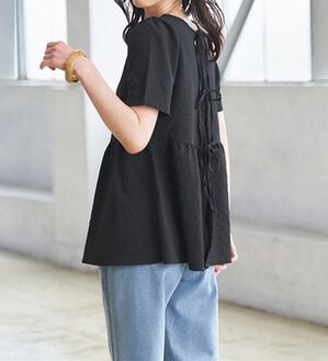 RANAN（ラナン）の「ひんやり！前後２ＷＡＹリボンデザインブラウス（ブラウス）」｜ブラック