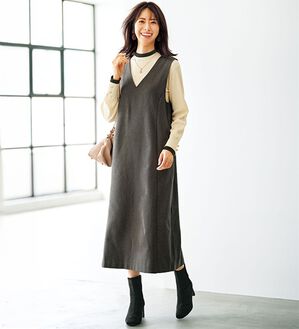 BELLUNA（ベルーナ）の「体型カバージャンパースカート（ジャンパースカート）」｜杢チャコール