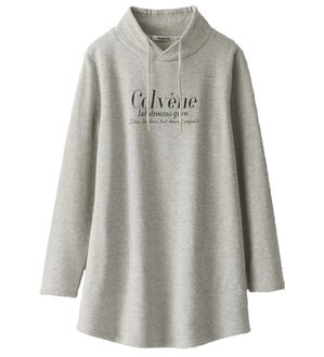 BELLUNA（ベルーナ）の「衿デザイン裏起毛ロゴチュニック（チュニック）」｜杢グレー