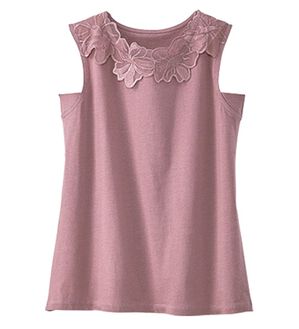 BELLUNA（ベルーナ）の「綿１００％脇汗対策フラワーレースタンクトップ（タンクトップ・キャミソール）」｜ローズ