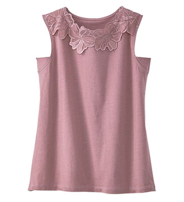 BELLUNA（ベルーナ）の「綿１００％脇汗対策フラワーレースタンクトップ（タンクトップ・キャミソール）」｜ローズ