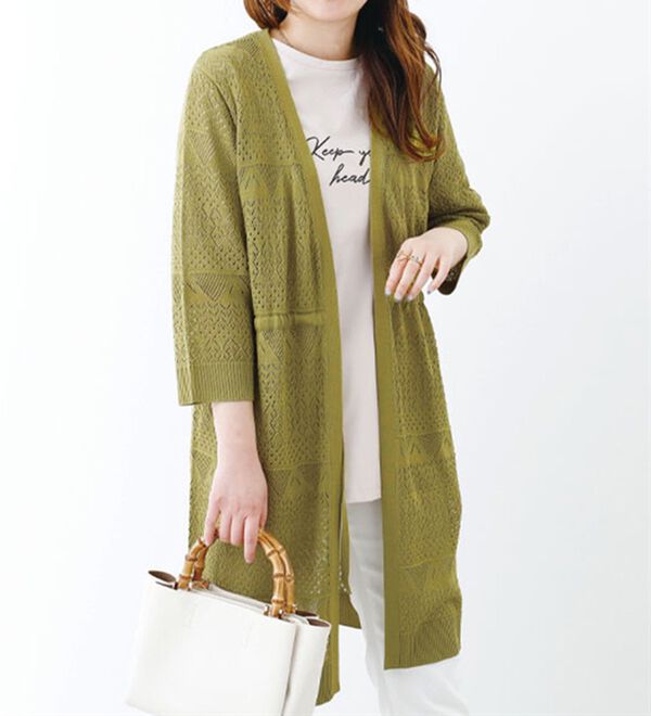 BELLUNA（ベルーナ）の「透かし編ニットロングカーディガン（ニットカーディガン）」｜詳細画像