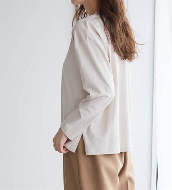 RANAN（ラナン）の「【選べる袖丈】ひんやり！＜BC＞綿100％プチハイネックＴシャツ（カットソー）」｜詳細画像