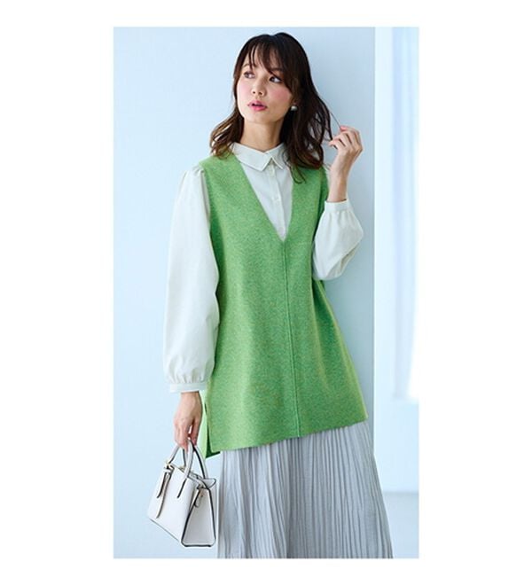 BELLUNA（ベルーナ）の「エコ素材シンプルロングニットベスト（ベスト）」｜詳細画像