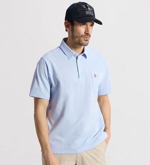 「＜マンシングウェア＞シアサッカーストライプ台襟付き半袖ポロシャツ（メンズポロシャツ）」｜サックス