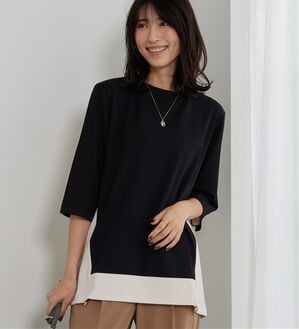 BELLUNA（ベルーナ）の「ドロスト使い配色デザインチュニック（チュニック）」｜黒系