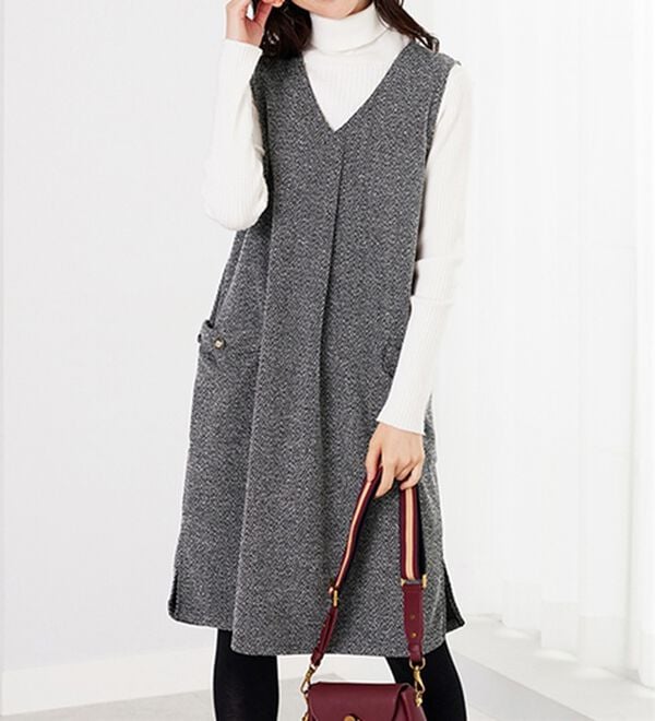 BELLUNA（ベルーナ）の「ツイード調タック使いジャンパースカート（チュニックワンピース）」｜詳細画像