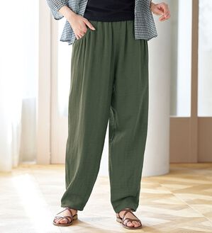 BELLUNA（ベルーナ）の「綿麻ダブルガーゼポッケギャザーパンツ（フルレングスパンツ）」｜詳細画像