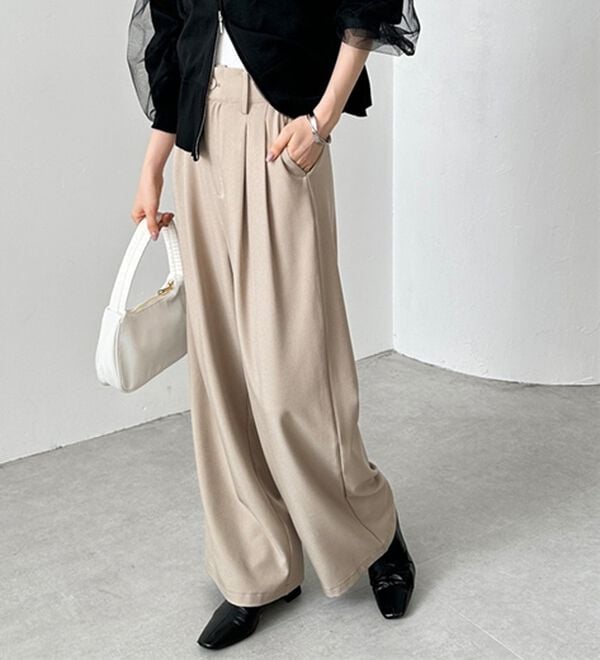 GeeRA（ジーラ）の「着心地抜群！ハイウエストダブルタックワイドパンツ（フルレングスパンツ）」｜詳細画像