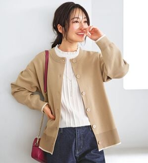 BELLUNA（ベルーナ）の「【快適Ｌａｂ．】洗える！軽い！配色使いニットカーディガン（ニットカーディガン）」｜ライトベージュ