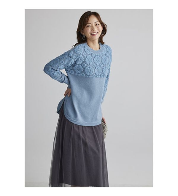 BELLUNA（ベルーナ）の「ふんわりフラワーレースニット（ニット・セーター）」｜詳細画像