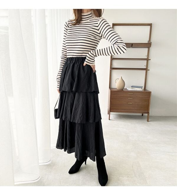 GeeRA（ジーラ）の「ワッシャー素材ティアードスカート（ロングスカート）」｜詳細画像