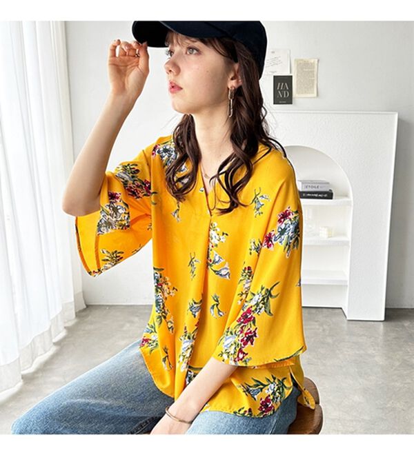 GeeRA（ジーラ）の「花柄フレアースリーブブラウス（ブラウス）」｜詳細画像