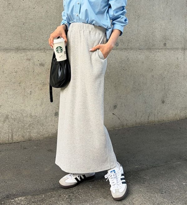 GeeRA（ジーラ）の「【着回し力◎】楽ちんすっきり見え！リブロングスカート（ロングスカート）」｜杢グレー