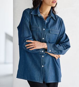 BELLUNA（ベルーナ）の「Ｇジャン未満の軽やかライトオンスデニムシャツ（シャツ）」｜ブルー