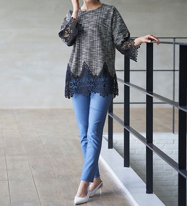 RANAN（ラナン）の「裾レースツイードチュニック（チュニック）」｜詳細画像