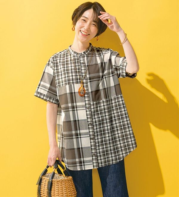 ルフラン（ルフラン）の「【２色組】モノトーン切替シャツチュニック（チュニック）」｜詳細画像