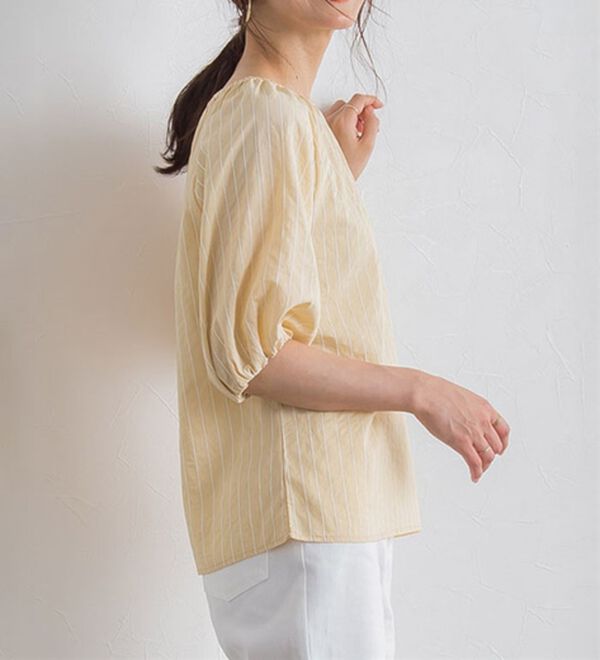 Pierrot（ピエロ）の「ストライプギャザーブラウス（ブラウス）」｜詳細画像