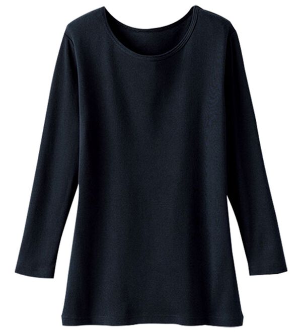 LAVIENNE（ラヴィエンヌ）の「【ＵＶカット】着回し力抜群！綿１００％クルーネックプルオーバー（８分袖）＜カラフルコットン＞（肌着・インナーウェア）」｜詳細画像