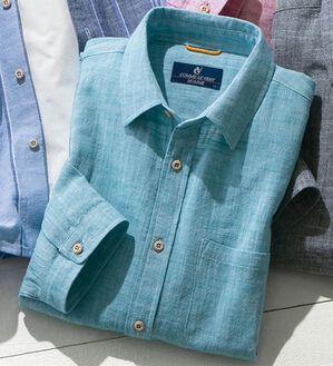 「＜コムルヴァン・オム＞綿１００％さらっと強撚７分袖シャツ（メンズシャツ）」｜アクアブルー