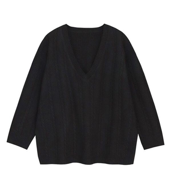 Pierrot（ピエロ）の「ケーブル柄深Ｖネックニット（ニット・セーター）」｜詳細画像