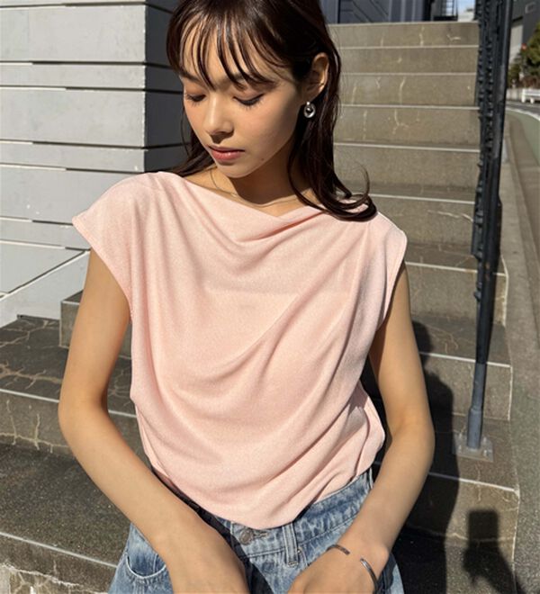 RANAN（ラナン）の「【ひんやり・ＵＶ】タックドレープフレンチスリーブカットソー（Tシャツ）」｜詳細画像