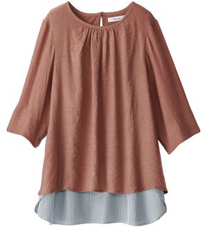 BELLUNA（ベルーナ）の「スラブ素材袖＆裾切替チュニック（チュニック）」｜ピンク