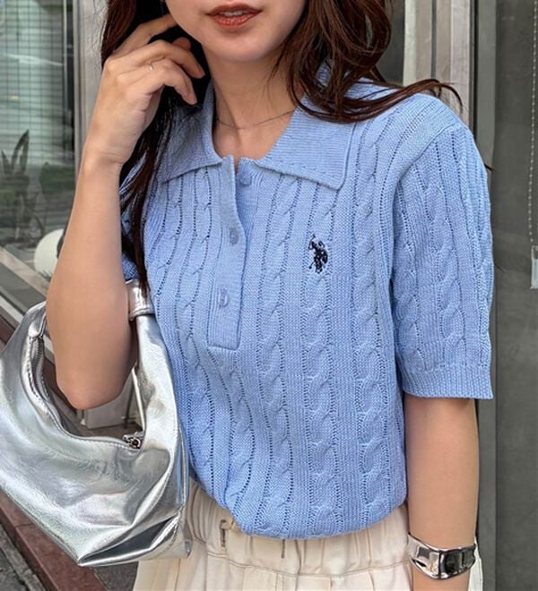 RANAN（ラナン）の「＜U.S.POLO ASSN.＞半袖ケーブルポロニット（シャツ）」｜詳細画像