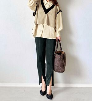 BELLUNA（ベルーナ）の「【低身長さん向け】重ねて可愛い配色ニットベスト（ベスト）」｜ベージュ系