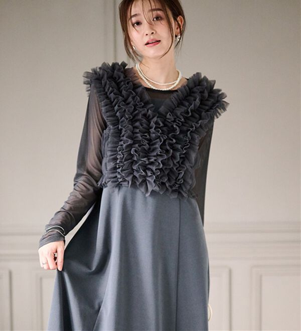 RANAN（ラナン）の「＜３点セット＞チュールフリルベストフレアワンピース（その他ワンピース）」｜詳細画像