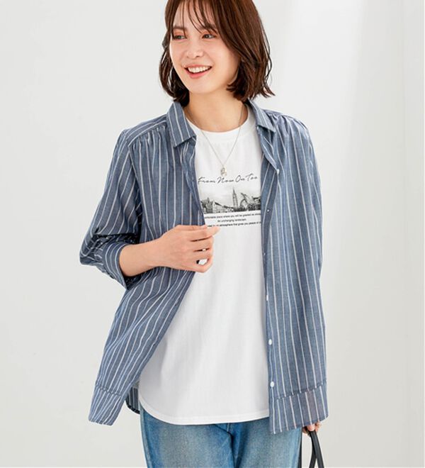 BELLUNA（ベルーナ）の「サラリ快適！ギャザー使いシャツチュニック（チュニック）」｜詳細画像