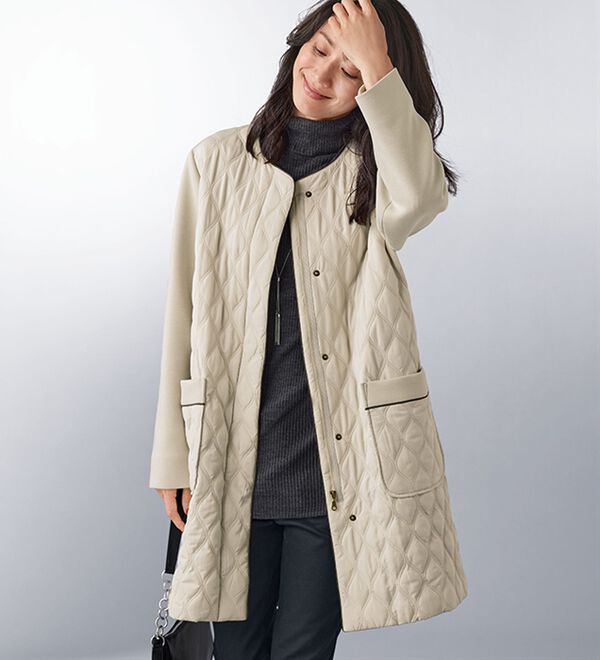 BELLUNA（ベルーナ）の「中わたキルティング切替ダンボール素材コート（ハーフコート）」｜詳細画像