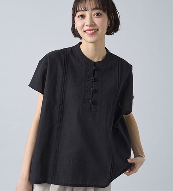 BELLUNA（ベルーナ）の「綿麻素材チャイナボタンゆったりブラウス（ブラウス）」｜詳細画像