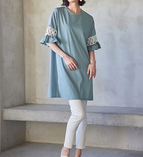 RANAN（ラナン）の「袖レース切替チュニックワンピース（チュニックワンピース）」｜詳細画像