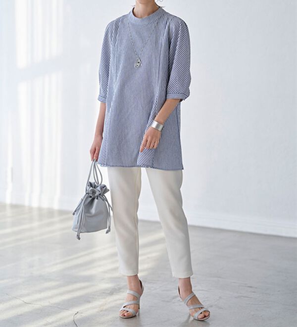 BELLUNA（ベルーナ）の「着痩せ！サッカー素材切替ブラウス（ブラウス）」｜詳細画像