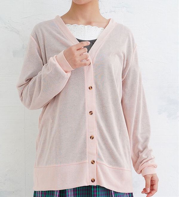 A HAPPY MARILYN（アハッピーマリリン）の「【Ｌ～５Ｌ】長袖・七分袖・半袖　シンプル　カーディガン（ニットカーディガン）」｜ピンクベージュ