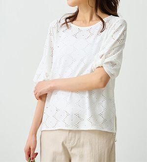 RANAN（ラナン）の「ジャカード素材ボリューム袖プルオーバー（カットソー）」｜オフホワイト