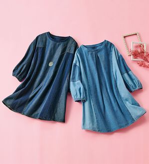 ルフラン（ルフラン）の「【２色組】デニム切替ゆったりプルオーバー（カットソー）」｜詳細画像