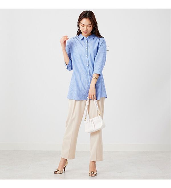 BELLUNA（ベルーナ）の「編み上げリボンデザインシャツチュニック（チュニック）」｜詳細画像